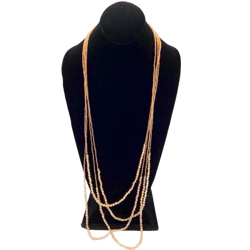 Champagne Glass Crystal Multistrand Seed Beaded Necklace 24$